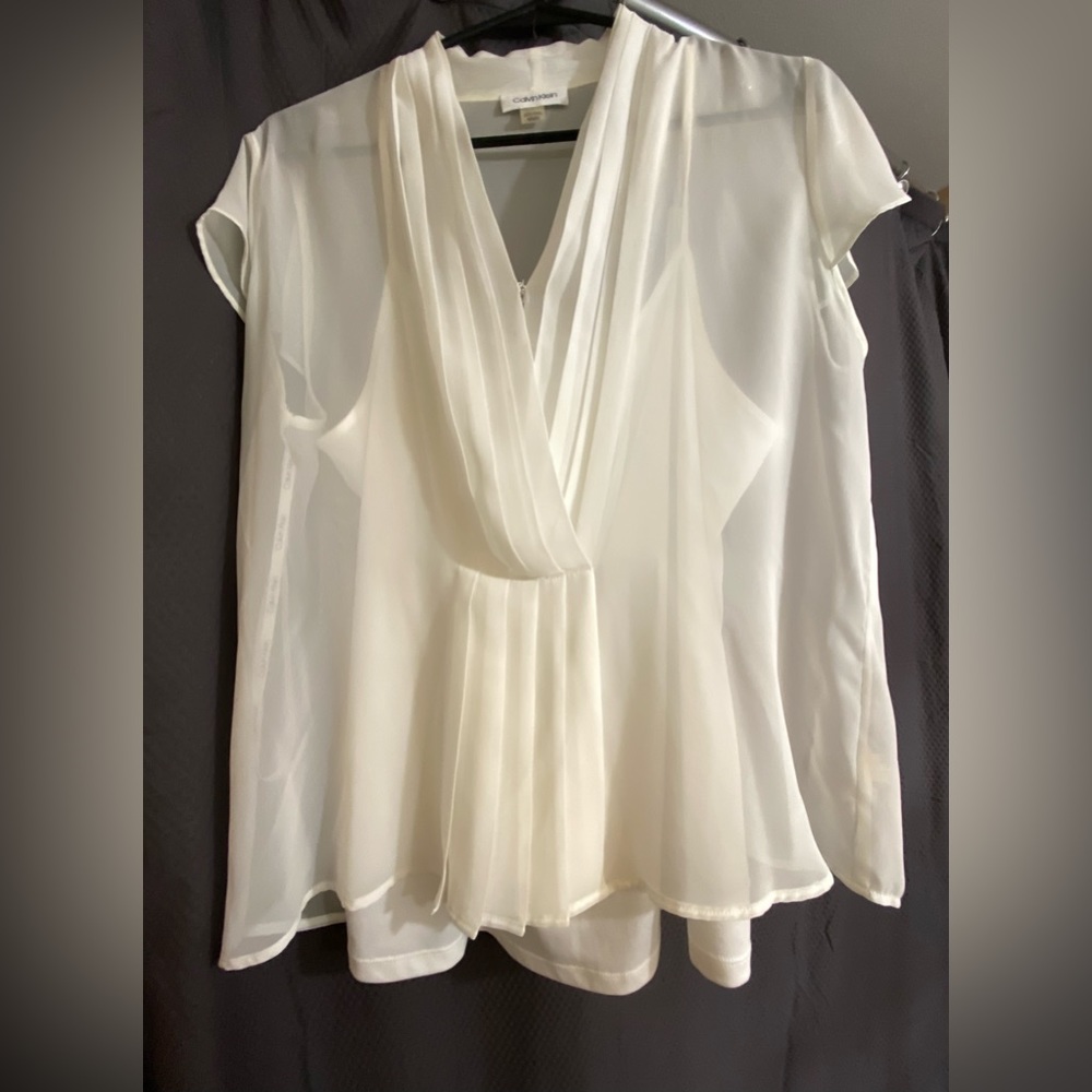 Calvin Klein sheer cream blouse with cream tank attached under. Size M